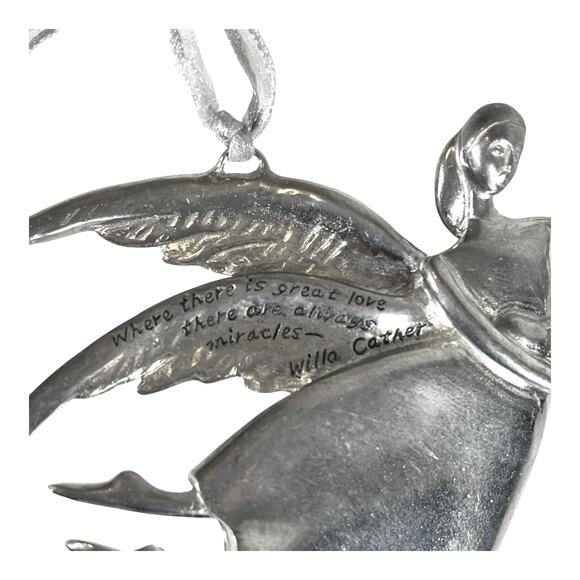 VTG Pewter ANGEL ORNAMENT 4" Great Love Miracles by Willa Cather Silver Metal - Picture 3 of 5